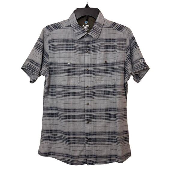KUHL Skorpio Shirt Mens Small Gray Plaid Linen Blend Short Sleeve Outdoor - Picture 1 of 13